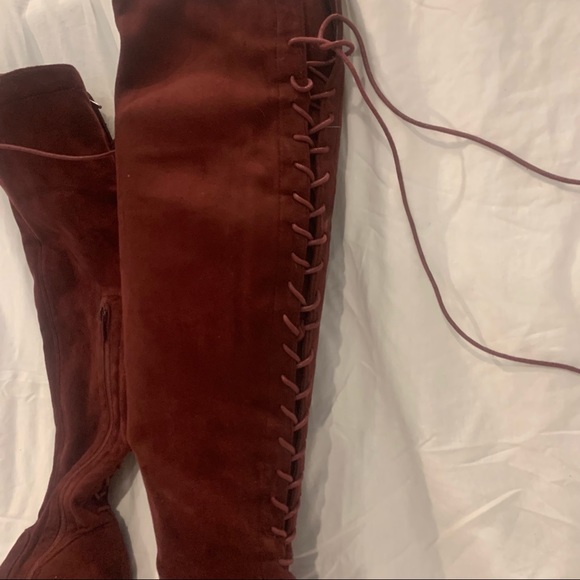 Maroon red lace back boots - Picture 3 of 6